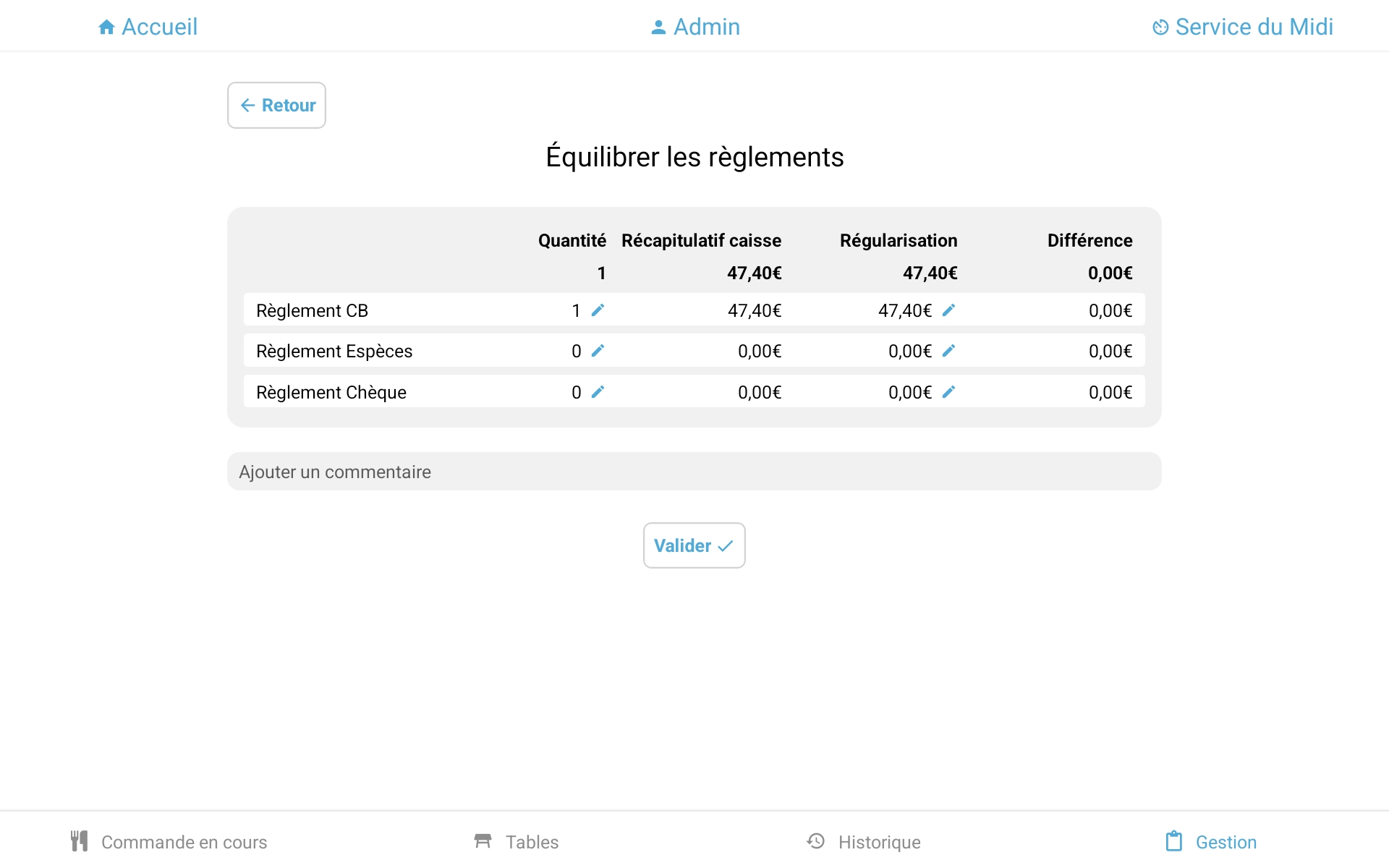 Interface de règlement UPOS Evo